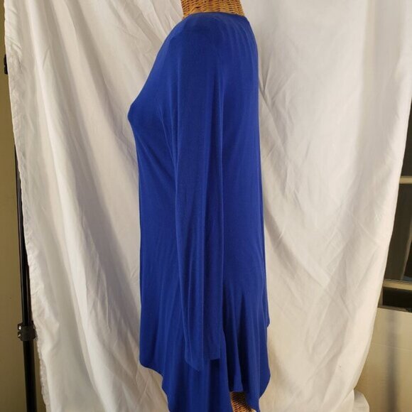 Sunny Leigh V Neck Long Sleeve Asymmetrical Blue Tunic Size M - Picture 2 of 4